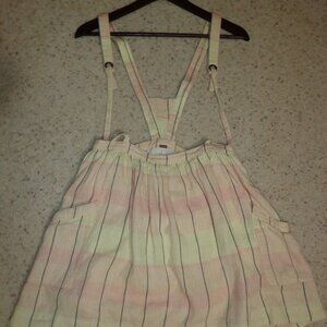 Free People Bibbed Mini Skirt 2 Light Plaid Adjustable Button Straps Lined